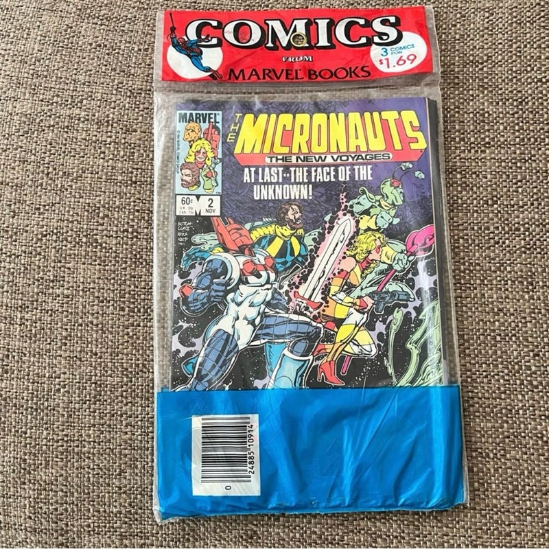 Vintage 1984 Marvel Comic Books Sealed Pkg Set of 3 ~ Indiana Jones, Micronauts, Unknown 