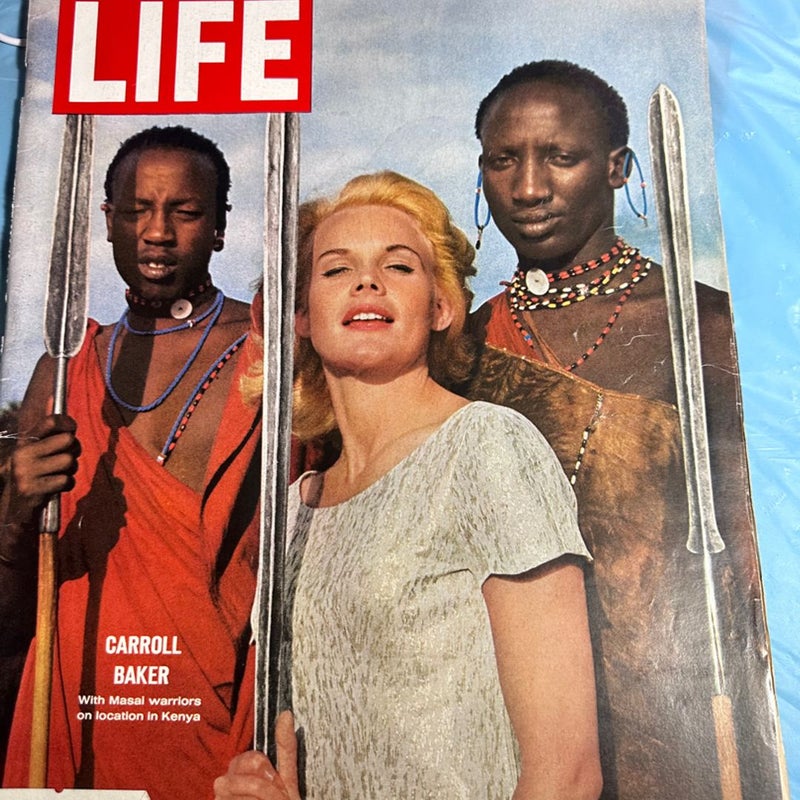 Vintage LIFE Magazine July 17, 1964 Carrol Baker with Masai Warriors Kenya Spear