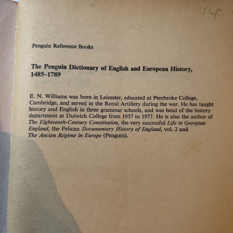 Dictionary of English and European History 1485-1789
