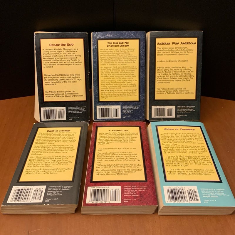Vintage 1993 First Edition DragonLance: Complete Villains Series 1-6 Set: Before the Mask, The Black Wing, Emperor of Ansalon, Hederick the Theocrat, Lord Toede, The Dark Queen