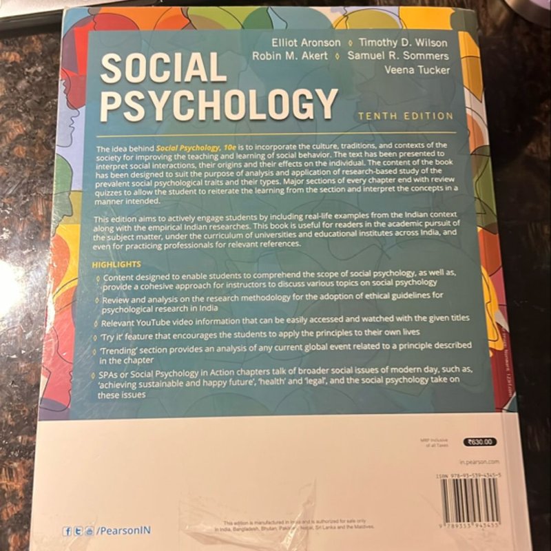 Social Psychology (10th edition) by Elliot Aronson, Timothy D. Wilson, Robin M. Akert, Samuel R ...