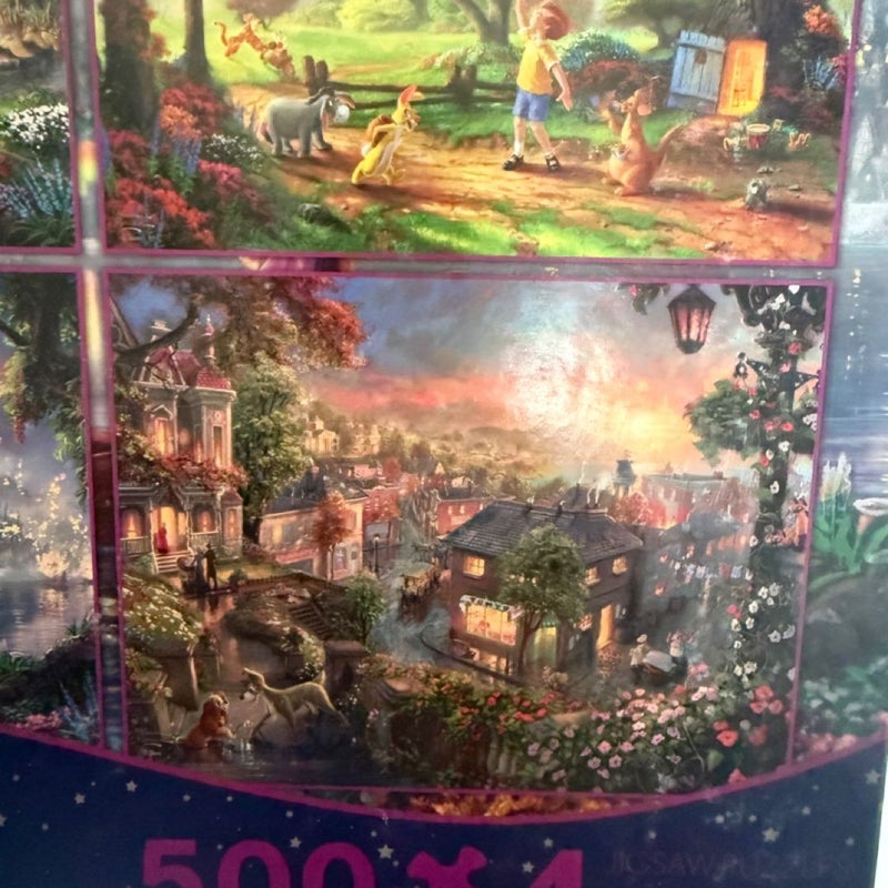 Thomas Kinkade Disney 500-Piece Puzzle Set of 4 Puzzles