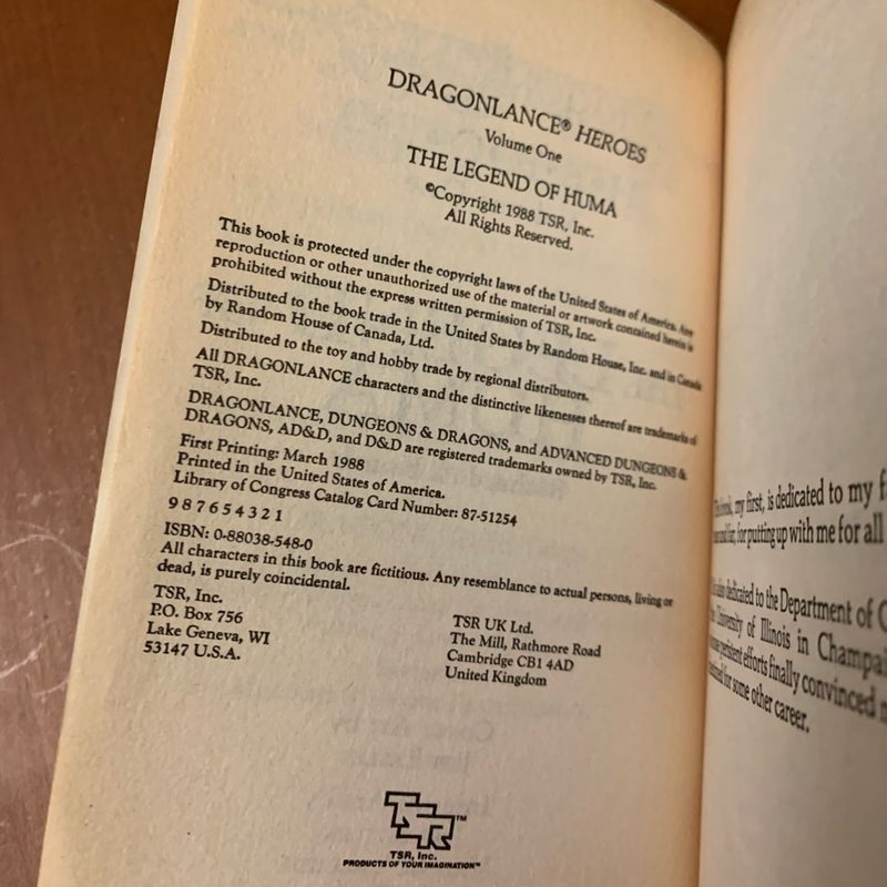 DragonLance: The Legend of Huma, Heroes 1, First Edition First Printing