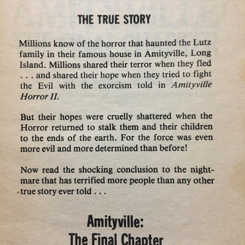 Amityville: The Final Chapter by John G. Jones 1985 Paperback & Bookmark Set
