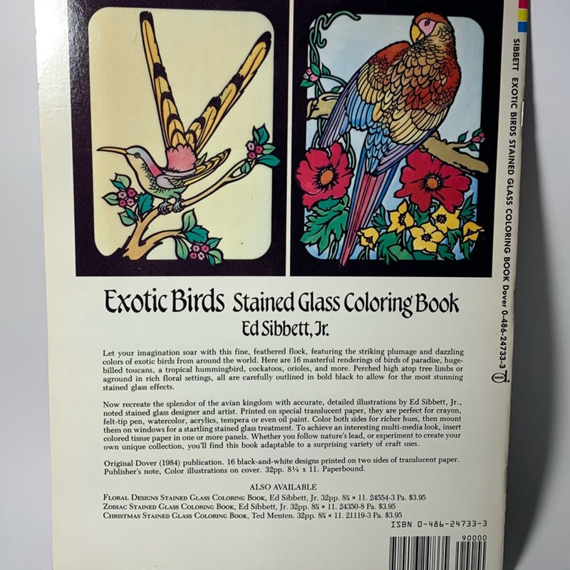 Wildflowers & Exotic Birds Vintage Stained Glass Coloring Book Lot 90s Nature