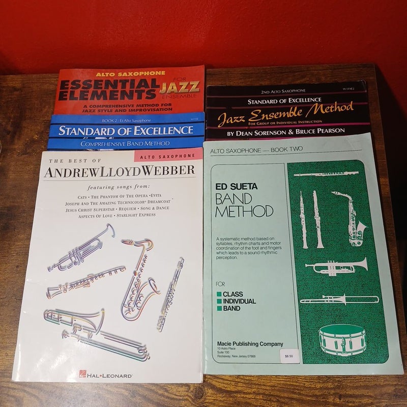 Lot of 5 Alto Saxophone Method Sheet Music Books, Jazz - Musicals - More