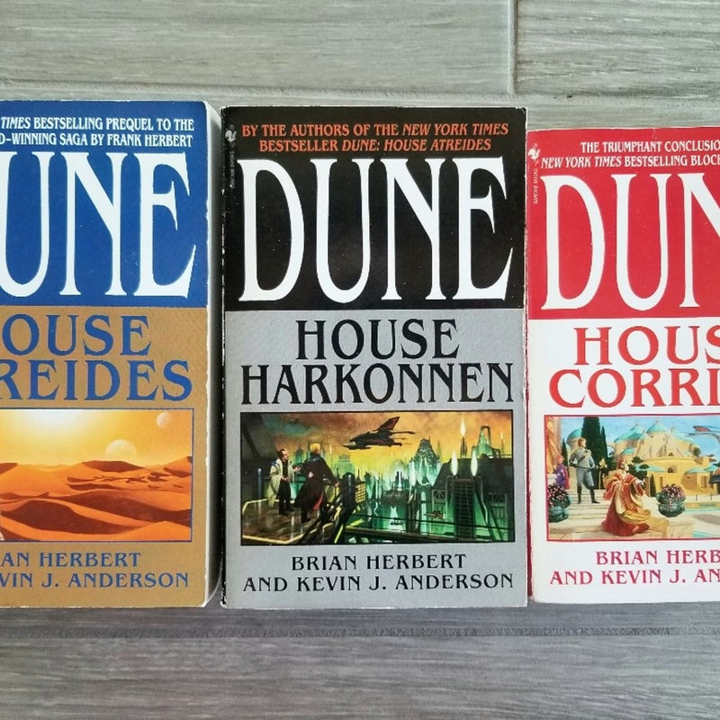 DUNE TRILOGY BY FRANK HERBERT: ATREIDES, HARKONNEN, CORRINO VTG. 2001-2002 BOOKS