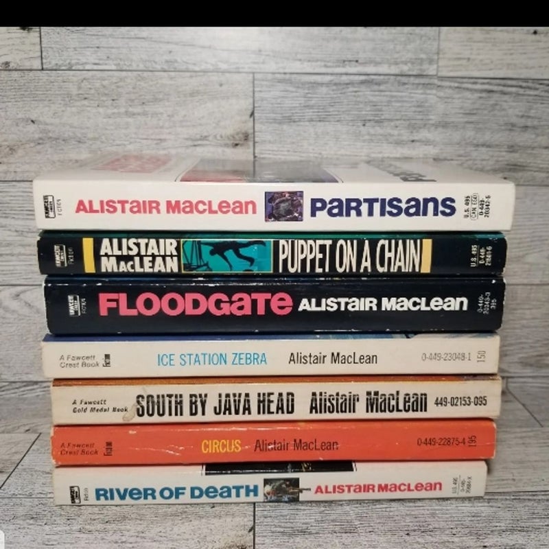 7 Alistair MacLean Mass Market Paperback Books Floodgate River of Death & MORE