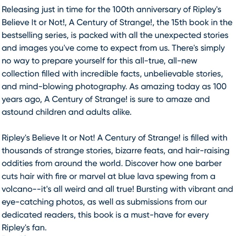 New Ripley’s Believe It Or Not A Century Of Strange Hardcover Coffee Table Book.