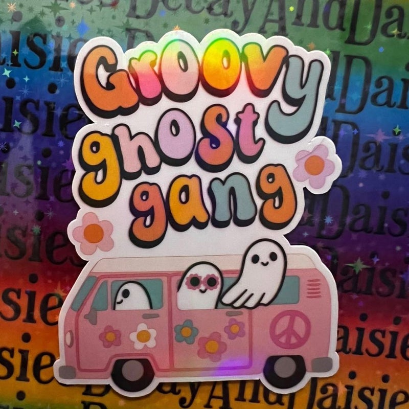 Pastel Groovy Ghost Gang Hippie Iridescent Sticker