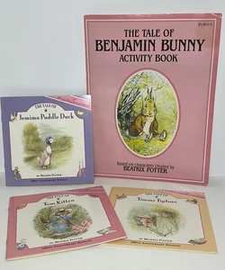 Beatrix Potter 1993’s  (4 Book) Bundle: The Tale of Benjamin Bunny Activity Book & Three Sticker Storybooks: Jemima Puddle-Duck, Tom Kitten,& Timmy Tiptoes