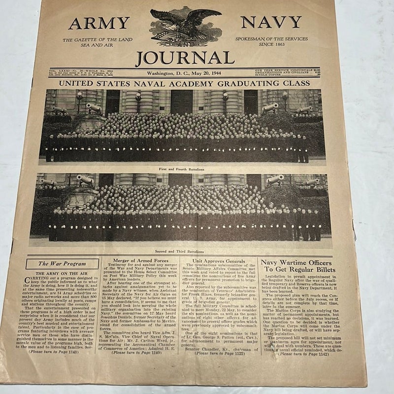 Army Navy Journal Washington DC Vol. 81, No 38, May 20, (1944)
