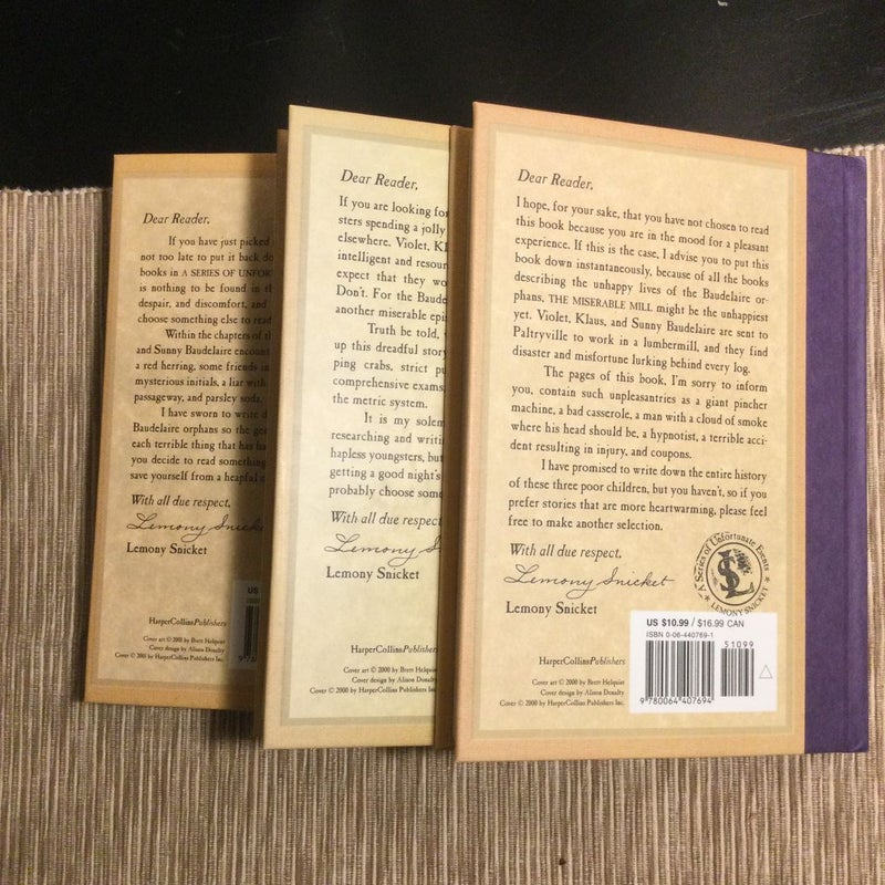 A Series of Unfortunate Events Boxed Set of 3 Books  (Books 4-6)  