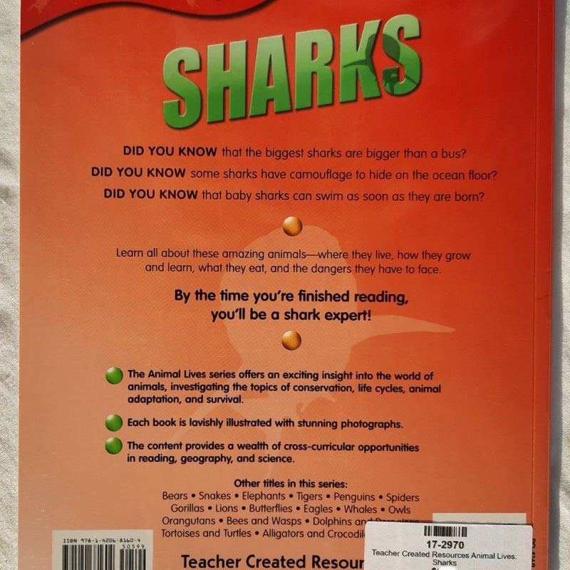 Animal Lives: Sharks by QEB/Teacher Created Resources (New, 2006, PBk, 32 pgs)