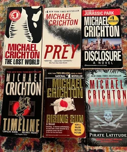 6 PB Lot Michael Crichton: Lost World, Prey, Pirates & Latitudes, Disclosure