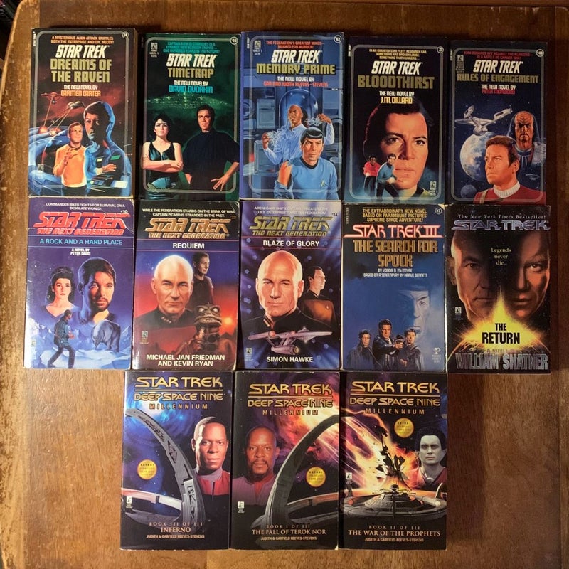 Star Trek 13 Book Collection: Dreams of the Raven, Time Trap, Memory Prime, Bloodthirst, Rules of Engagement, A Rock and a Hard Place, Requiem, Blaze of Glory, The Search for Spock, The Return, Inferno, The Fall of Terok Nor, The War of the Prophets