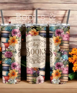  Distracted by Books Floral 20oz Tumbler Bookish Gift 