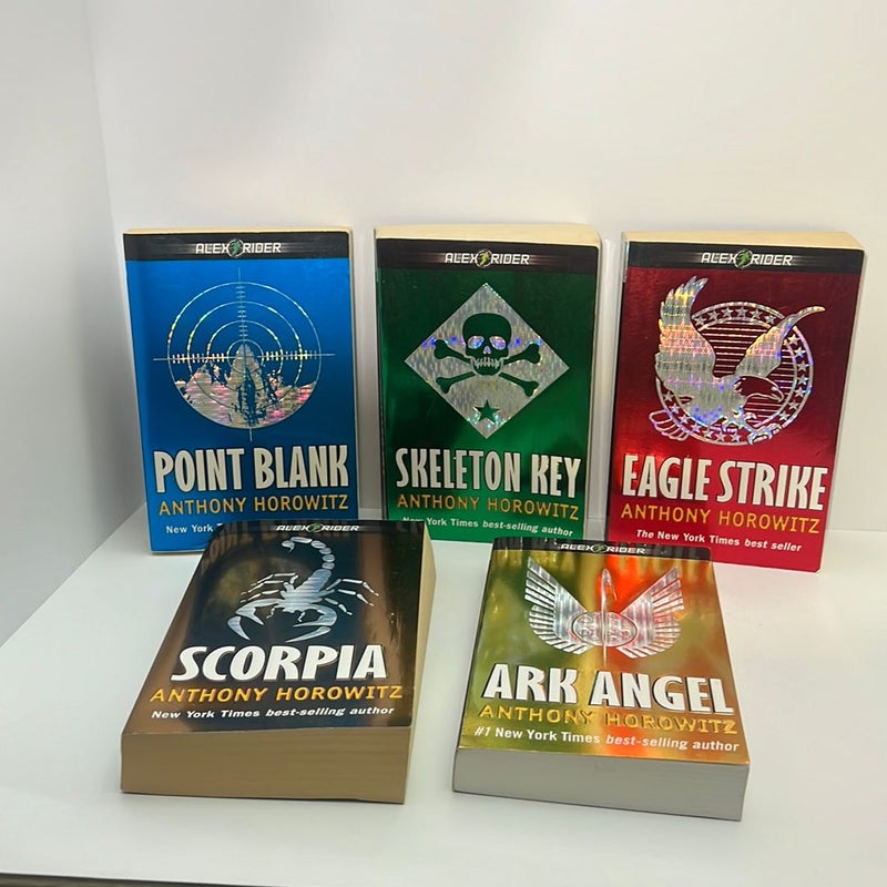Alex Rider Series Bundle (Books 1-9): Stormbreaker, Point Blank, Skeleton Key, Eagle Strike, Scorpia, Ark Angel, Snakehead (HC), Crocodille Tears, & Scorpia Rising