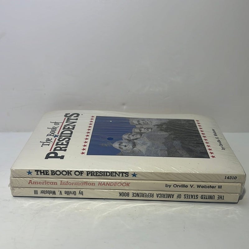 (NEW-Sealed in package) 1991 Orville V. Webster III 3 Book Reference Bundle: The Book of Presidents, American Information Handbook, & The USA Reference Book