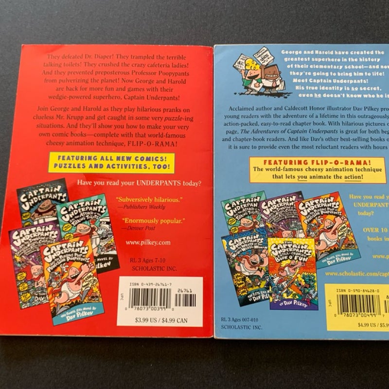 The Adventurea of Captain Underpants 2 book lot paperback 