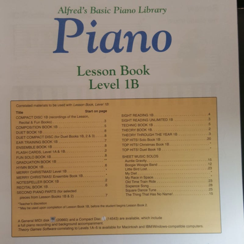 Alfred's Basic Piano Library Lesson Book, Bk 1B