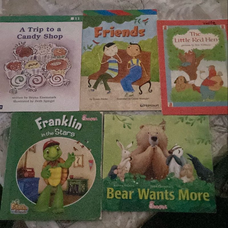 A trip to a candy shop; friends; the little red hen; Franklin in the stars; bear wants more