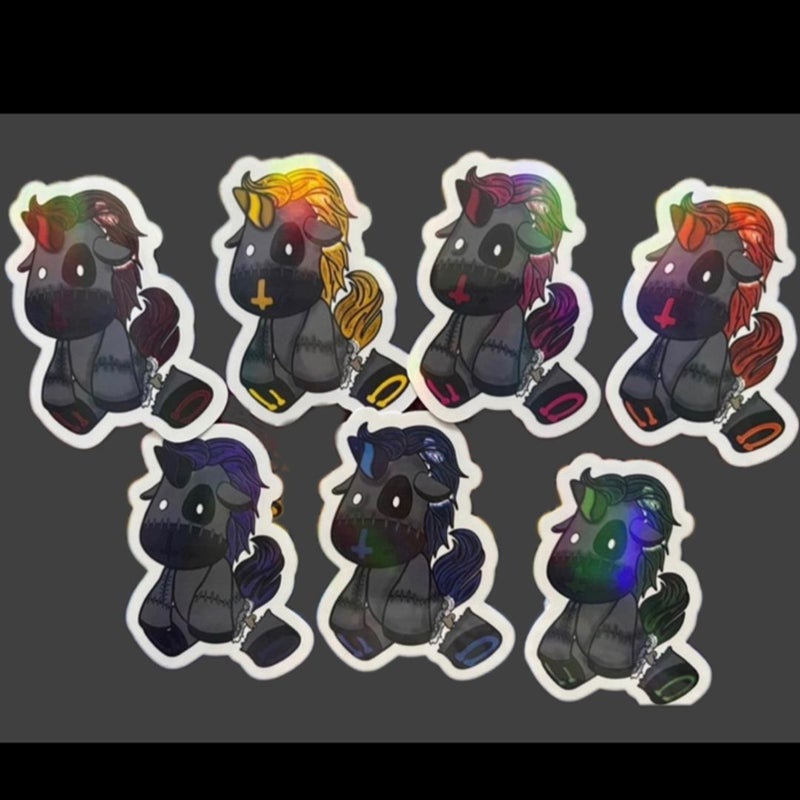 Rainbow Goth Punk Unicorns Iridescent Sticker Set 