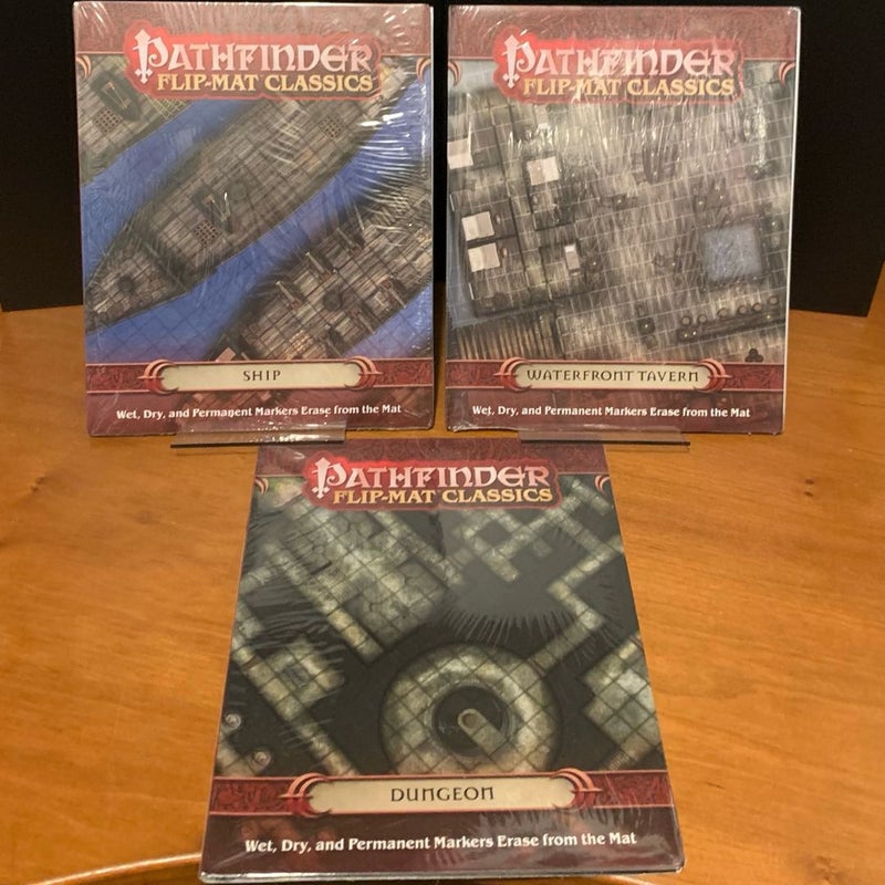 Pathfinder Flip-Mat Classics Lot: Ship, Waterfront Tavern, Dungeon, NEW in wrap
