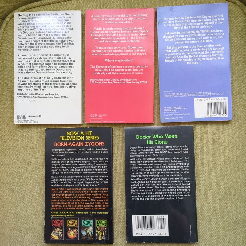 Doctor Who Bundle: Doctor Who and the Cyberman, Doctor Who and the Face of Evil, Doctor Who - The Mark of the Rani, Doctor Who and the Loch Ness Monster, Doctor Who and the Android Invasion (vintage 1970s and 1980s)