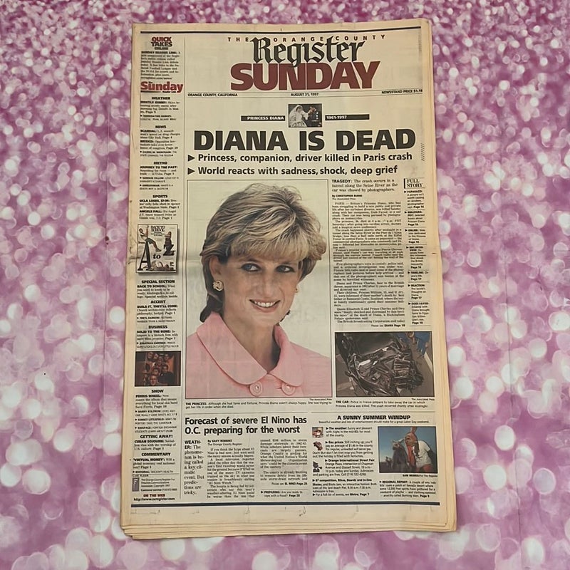 Orange County register Sunday Diana is dead