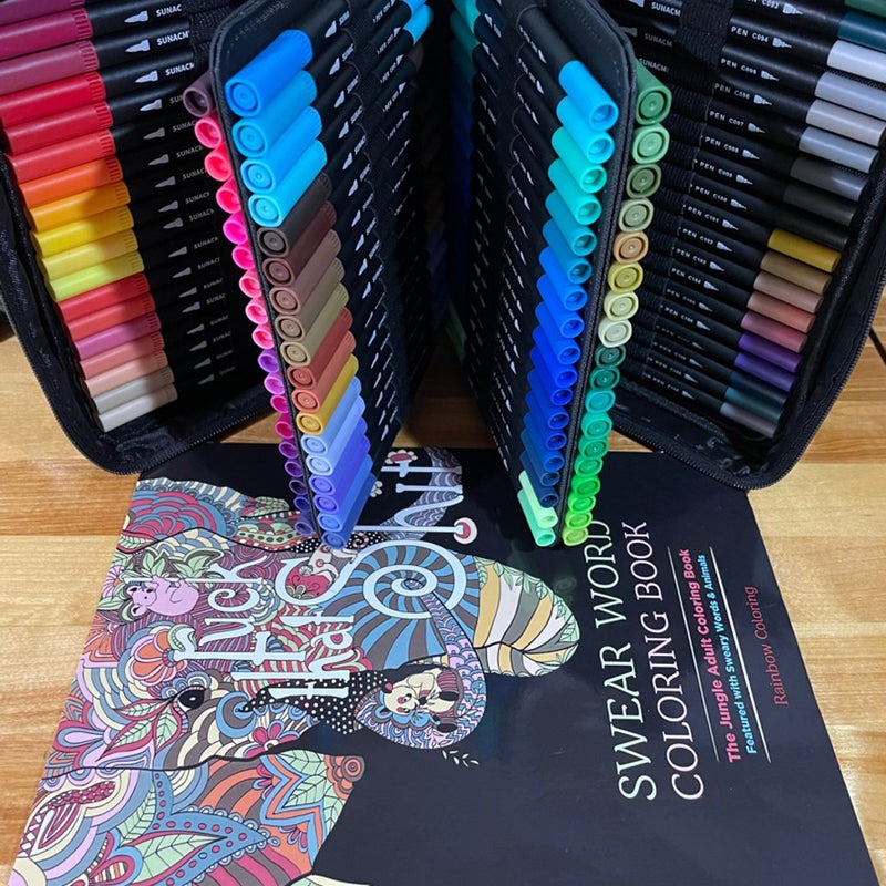 Adult Coloring Book w/ 110 Markers in Carrying Case by Coloring