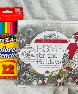 Brand New! Adult Holiday Coloring Book & 12 Colored Pencil