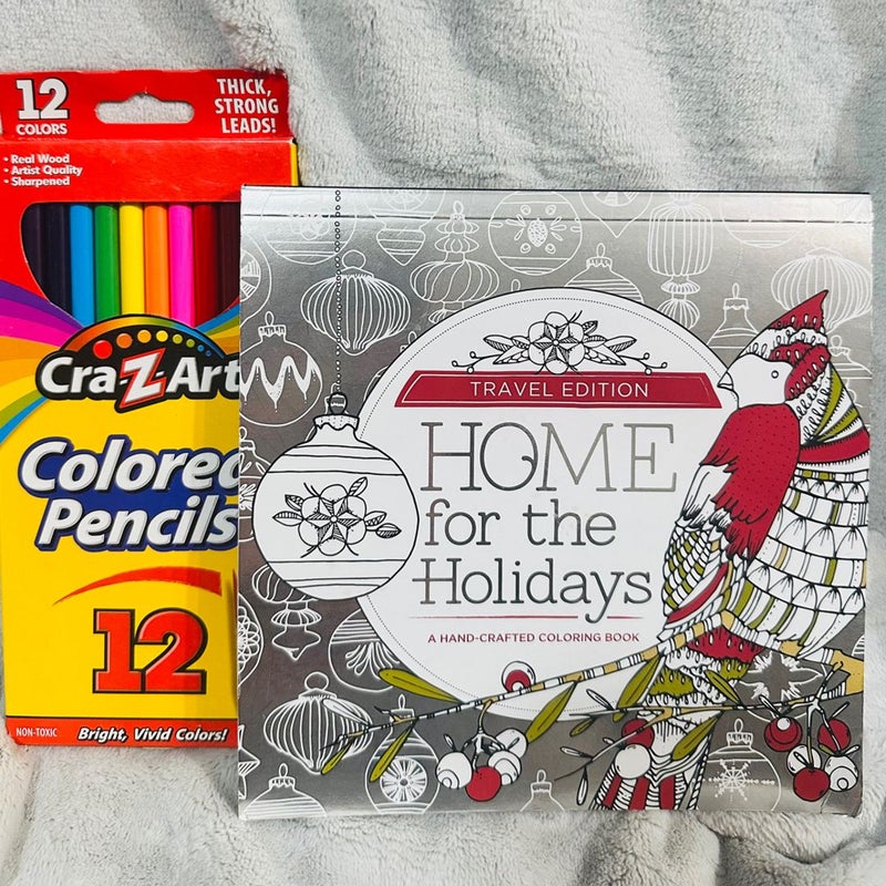 Brand New! Adult Holiday Coloring Book & 12 Colored Pencil