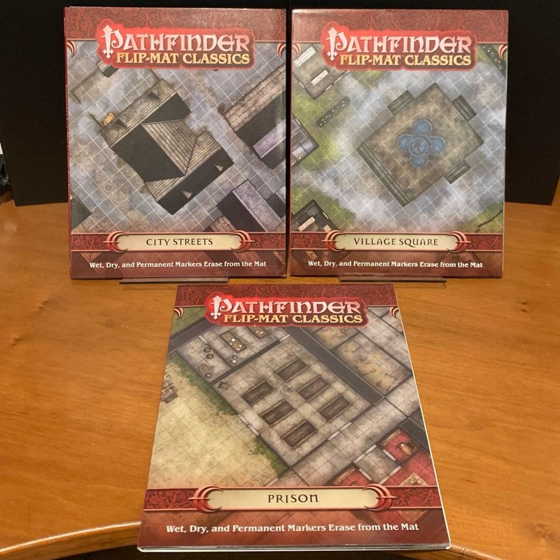 Pathfinder Flip-Mat Classics Lot: City Streets, Village Square, Prison, Open VG