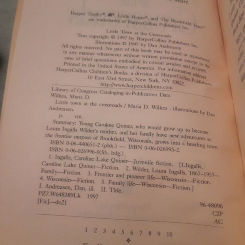 Little House : The Caroline / Brookfield Years 3 Book Lot By Maria D. Wilkes.

All 1st editions!

All paperbacks with some cover wear.


Little Town in Brookfield - spine crease & a price sticker on inner back cover.


Little Town at the Crossroads - some spine wear.


Little Clearing in the Woods - spine a little sun faded.


Books in great shape =)

