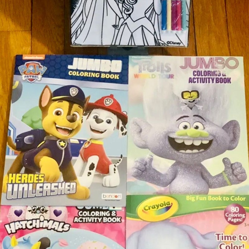 RANDOM LOT OF 4 Coloring Books Disney Nickelodeon Princess Crayola TROLLS & More
