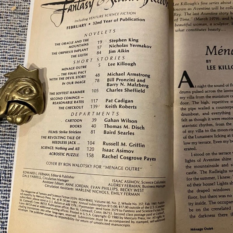 Stephen King Magazine of Fantasy & Science Fiction February 1981 Gunslinger Pt 3