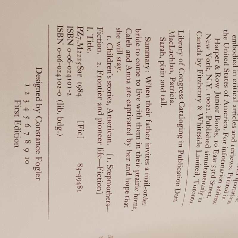 Sarah plain and tall first edition