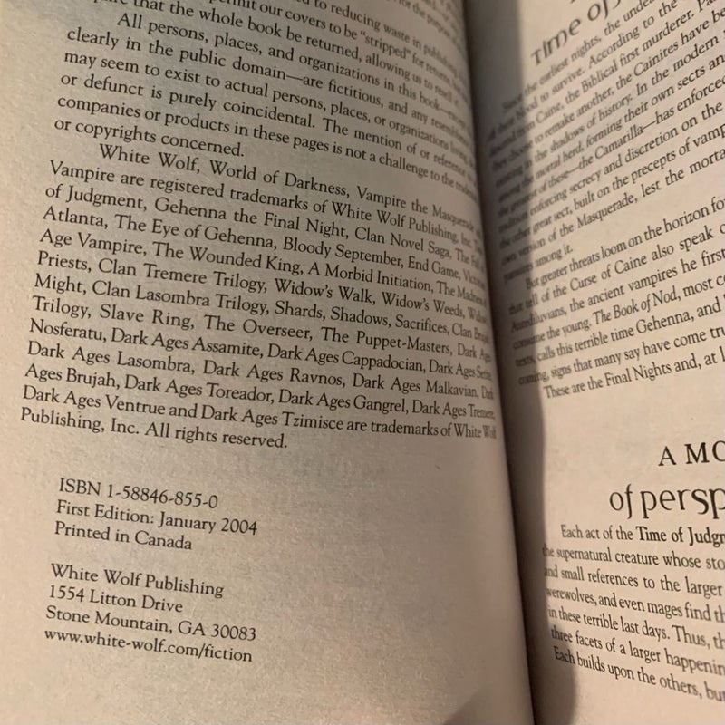 World of Darkness: Gehenna The Final Night, Time of Judgment 1, First Edition First Printing