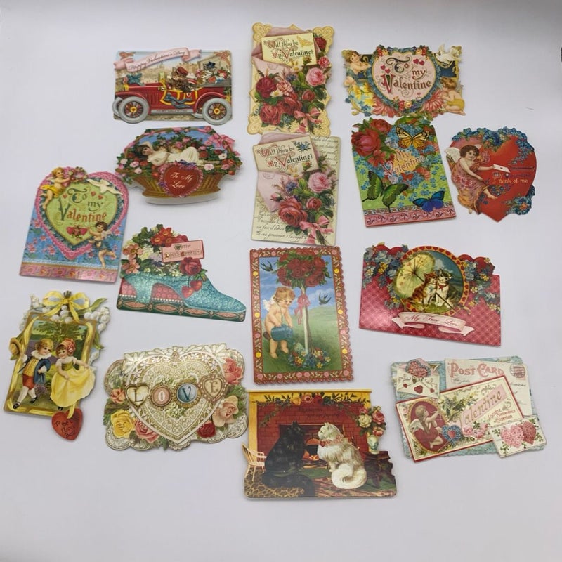 Punch Studio Pack Of 15 Antique Style Valentines Gift Cards Rare Ephemera Images
