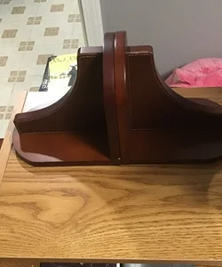 Leather and wood bookends