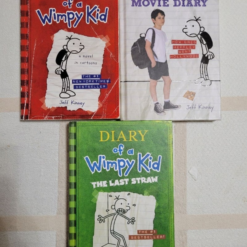 Diary Of A Wimpy Kid by Jeff Kinney Books Lot Of 3 #1, #3, Movie Book