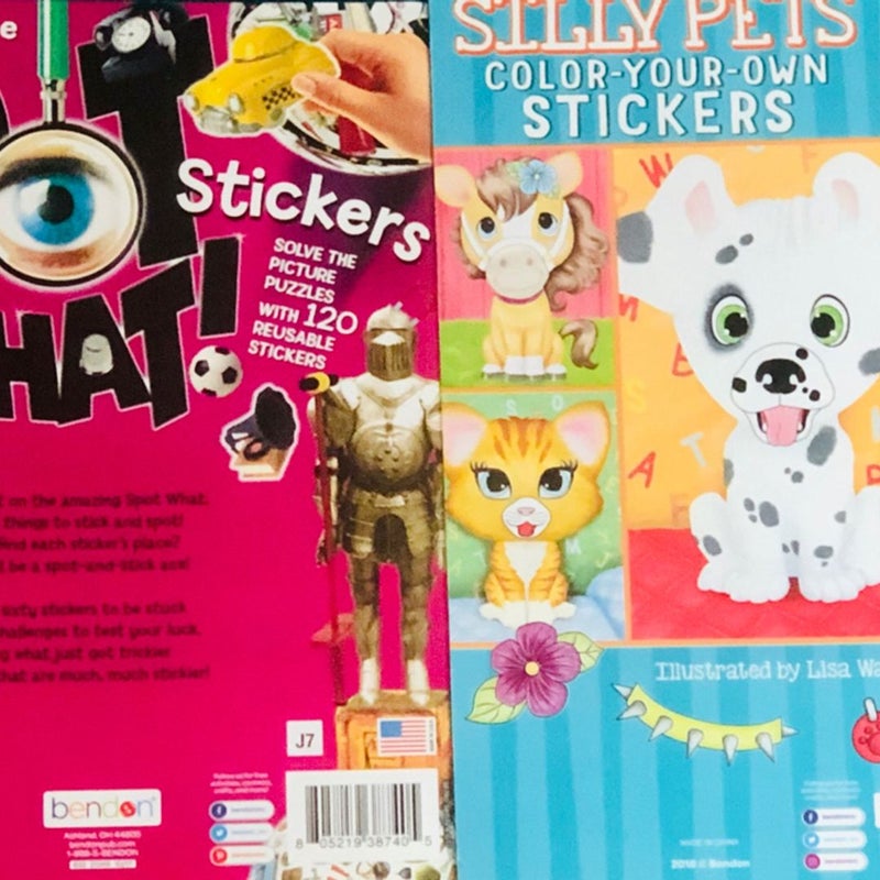 Silly Pets Color-your-Own stickers book & OUR HOUSE Spot What! Stickers book