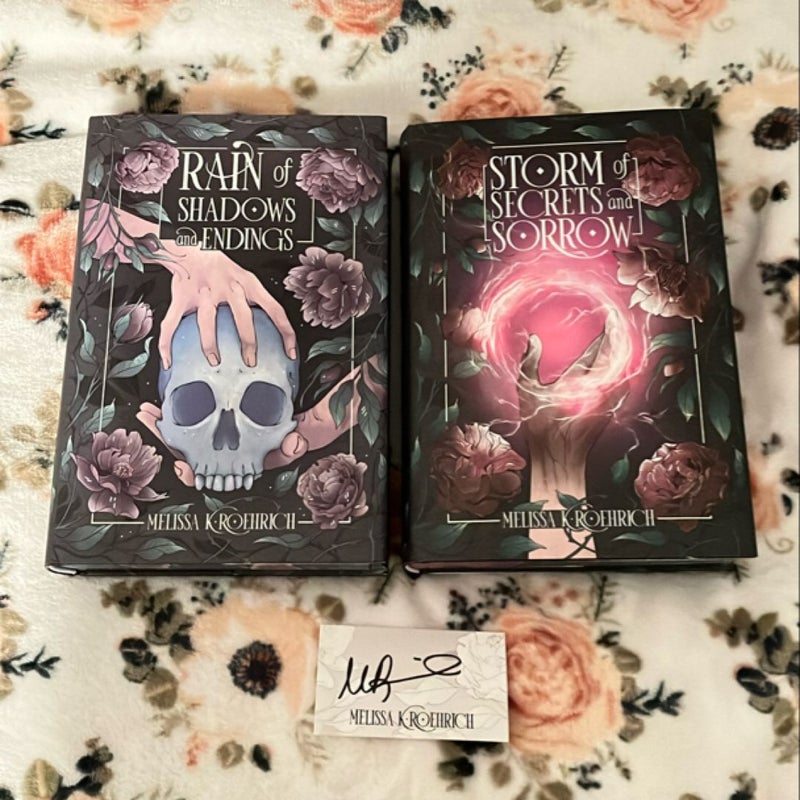 Rain of Shadows and Endings and storm of secrets and sorrow signed special editions