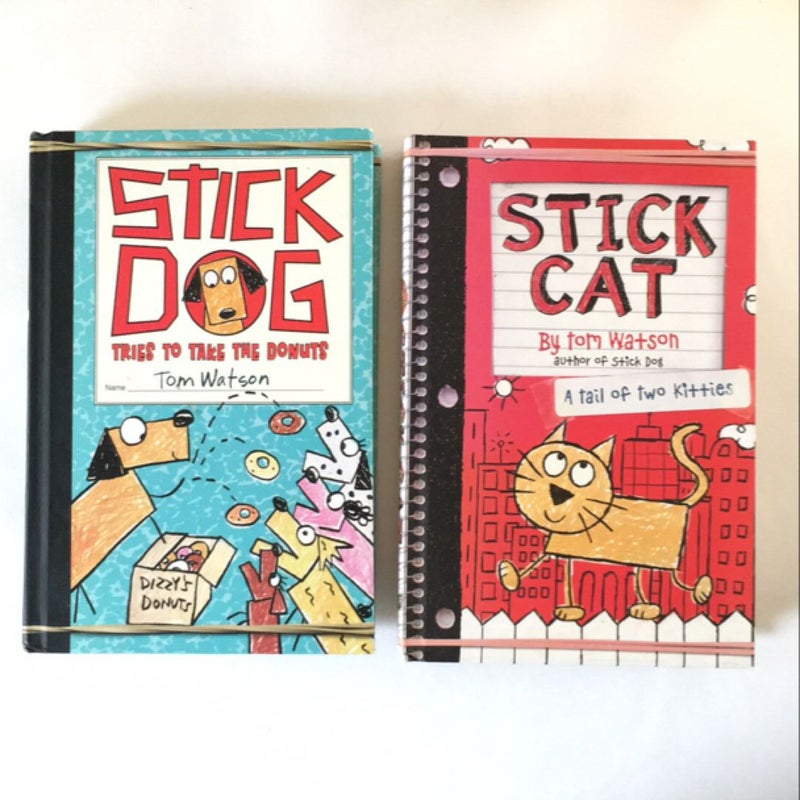 Bundle of two books: Stick Dog and Stick Cat. 