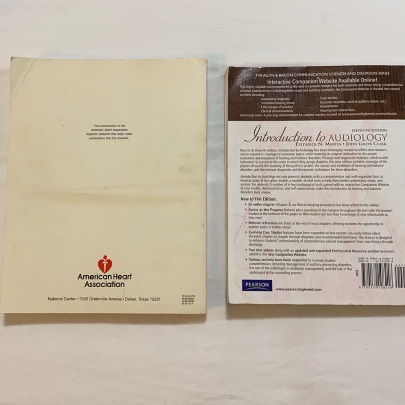 Textbook Of Advanced Cardiac Life Support & Introduction To Audiology (2) Books Total