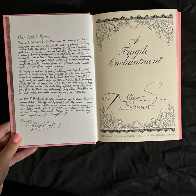 A Fragile Enchantment OwlCrate Exclusive Edition Book with FairyLoot Dusk Jacket with character pin