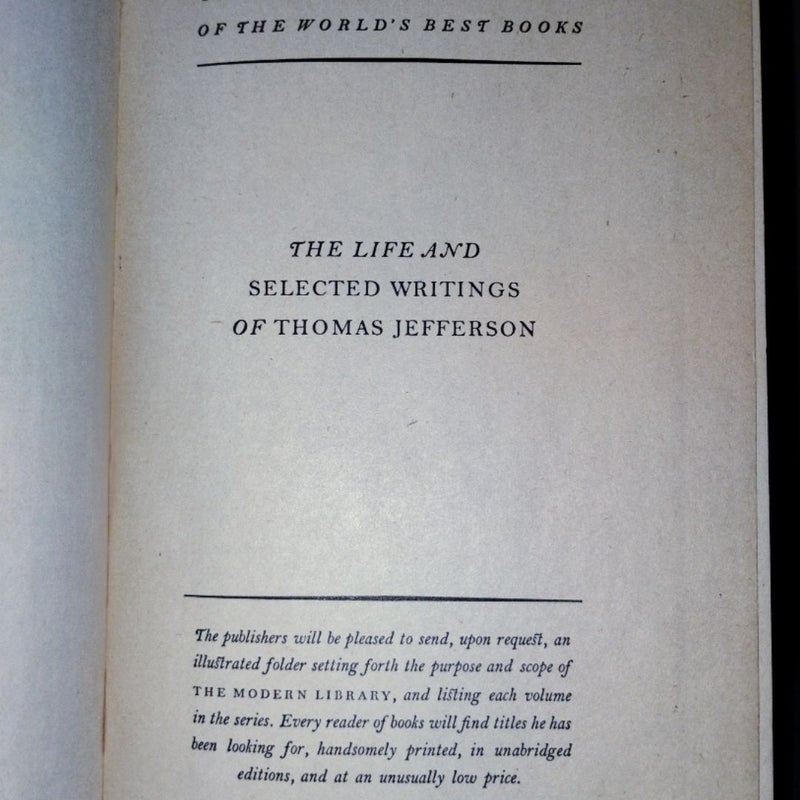 The life and selected writings of Jefferson ( The modern library )