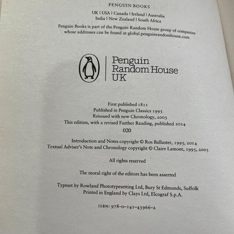 Sense and Sensibility by Jane Austen Penguin Classics UK Edition Softcover Book & Bookmark Set
