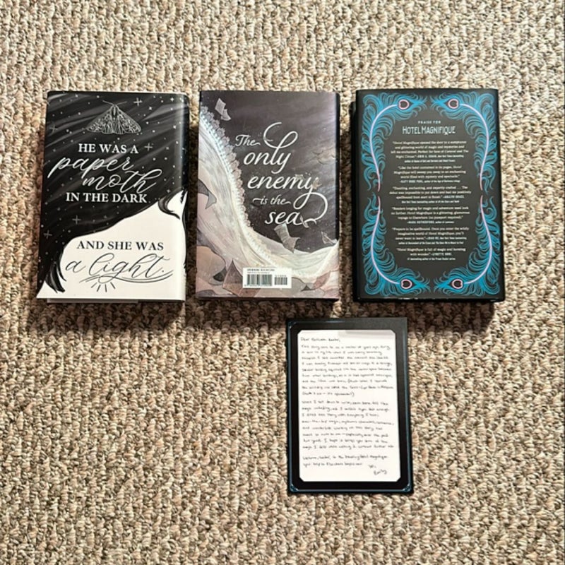 A Study in Drowning, the Whispering Dark, Hotel Magnifique (owlcrate edition, all signed)